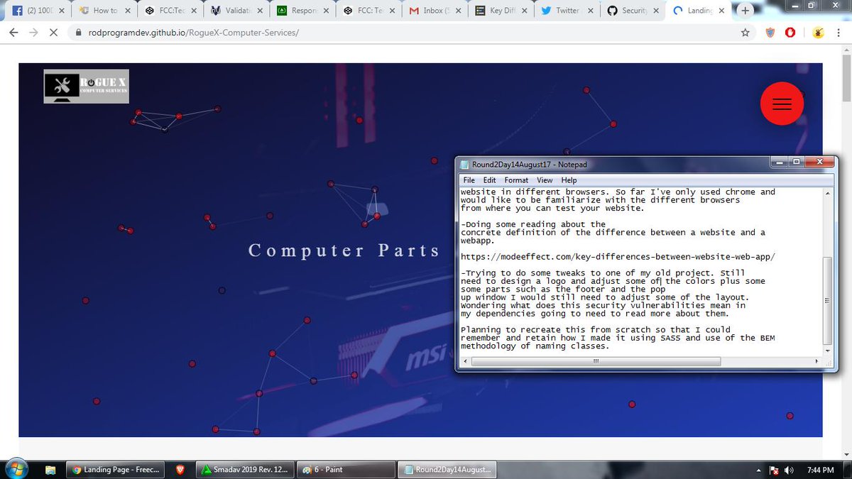 BonzerrLopez's tweet photo. #100daysofcode #R2D14 8/17/19
-Still working on the technical documentation project and found out 
that it was the simple ! that was causing me to fail the user story, 
Finally able to complete the semantics and user stories
requirements. 
https://t.co/ABWQ4nRFTQ https://t.co/RynHLe82QP