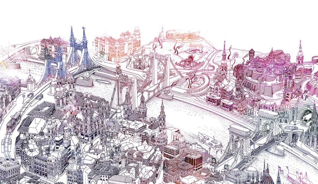annammelegh's tweet photo. Brainstorming unique thank you gift ideas for our wedding guests cannot be more fulfilling than rediscovering these beautiful arts by #Citygraph. Freehand pen and ink 3D bird's eye view of Budapest & Hungary, with notable & recognizable buildings π #Art #Budapest #Amazing https://t.co/3WJ3UIBztl