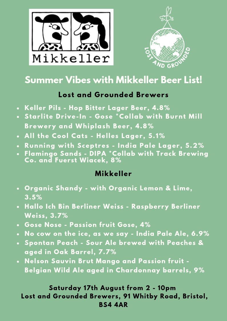 lostandgrounded's tweet photo. -Summer Vibes with Mikkeller- 

TODAY 2-10 @ The Tap 🌞 

We are pouring a decadent line up of @mikkelleruk beers - list below!  

Come chill with incredible beers, food and tunes.

Food : @cheesetowntruck 

DJs : Coco (Here Comes Midnight) and Baby Danger

Everyone welcome X  🌏 https://t.co/VwD2vgXyoo