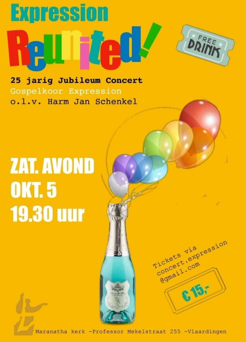 Yesssss over 7 weken is het zover! Ons jubileum concert 😁 Wil je zeker zijn van een plekje? Bestel dan nu je kaarten via concert.expression@gmail.com!
