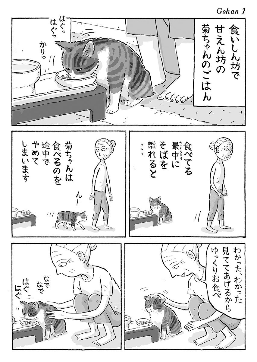 2ページ猫漫画「菊ちゃんのごはん」 