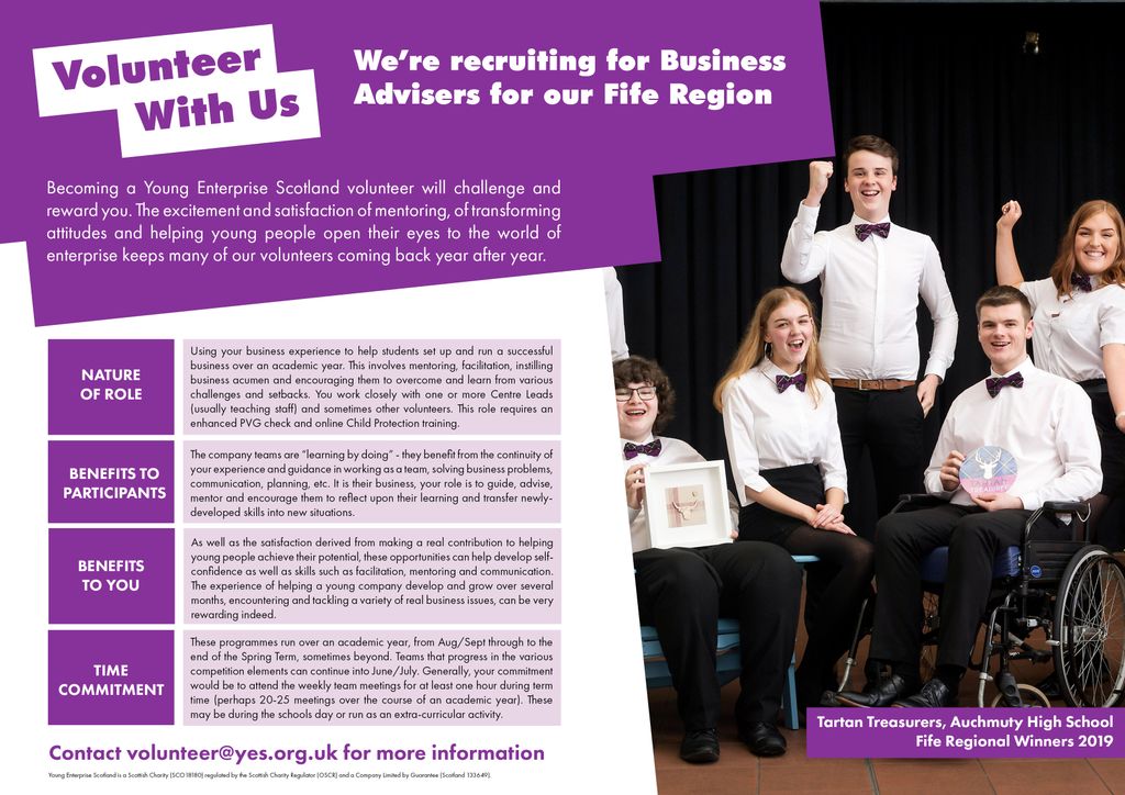 Based in #Fife and looking for a way to #volunteer? We're looking for people to give up as little as 1hr/week to help #inspire #entrepreneurship in schools across the region. 

Interested? Contact Volunteer@yes.org.uk and #MakeADifference!

<a href="/DYWFife/">DYW Fife</a> <a href="/YesFife/">YES_Fife</a> <a href="/LoveWestLothian/">West Lothian Council</a>