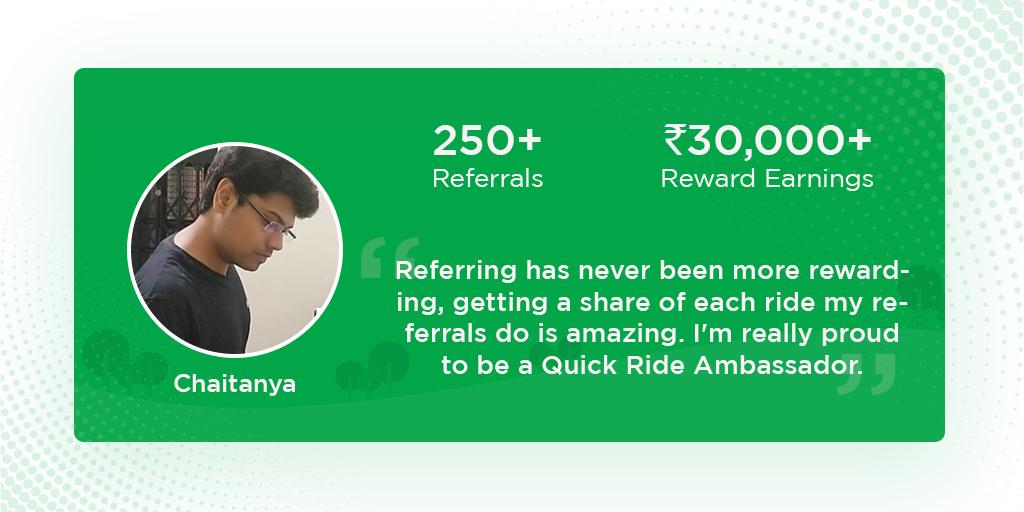 QuickRidein's tweet photo. Kudos to Chaitanya π€ for being Quick Ride brand ambassador and sharing a vision and mission with over 250+ friends and colleagues! πΌβ¨
Thank you Chaitanya for the support!β
π
#Quickride #Carpooltowork https://t.co/45nBXxJCtD