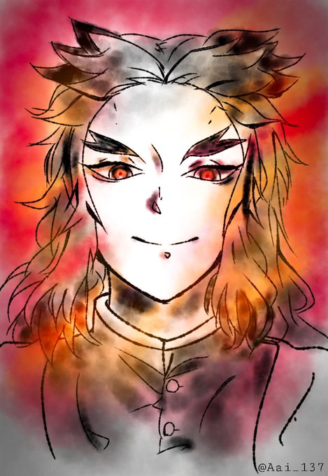 🐟さんがTwitterに投稿した煉獄杏寿郎(鬼滅の刃)のイラスト。