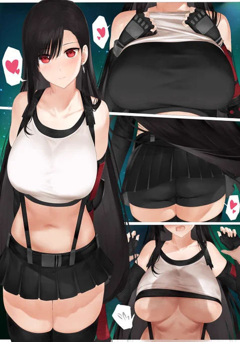 リメイクされ新しい衣装になった喜びの余り色々な部分のガードが緩くなってしまい男性の劣情を煽ってしまった結果、野獣(バーサク)と化した男性に押し倒されてしまったティファ描きました。 