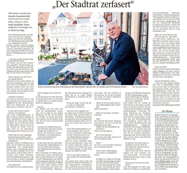 CoburgSpd's tweet photo. In der Neuen Presse Coburg: Ein Interview zu den Beweggründen unseres OB Norbert Tessmer. https://t.co/hpG3ZHt7fc