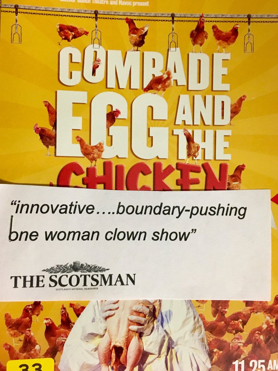 mother_bunch's tweet photo. Saturday morning#edfringe get yourself to #halfpricehut for this “innovative” show #comradeegg at @ThePleasance #makeyourfringe https://t.co/qZyyB1xobP