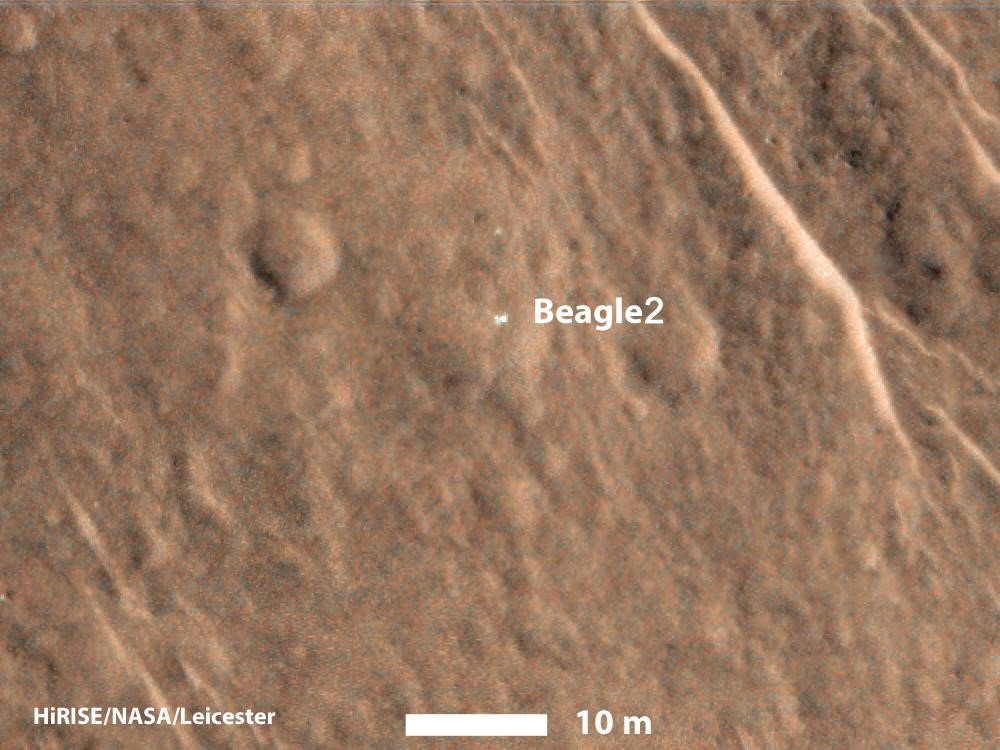 UNOOSA's tweet image. #DYK that @spacegovuk’s #Beagle2 #Mars lander was missing for over a decade? Beagle 2 landed on the #Martian surface in 2003 but didn’t send any data back &amp;amp; wasn’t spotted until 2015 in high-res images from @NASA’s HiRISE camera on its #Reconnaissance Orbiter!
#SpaceExploration