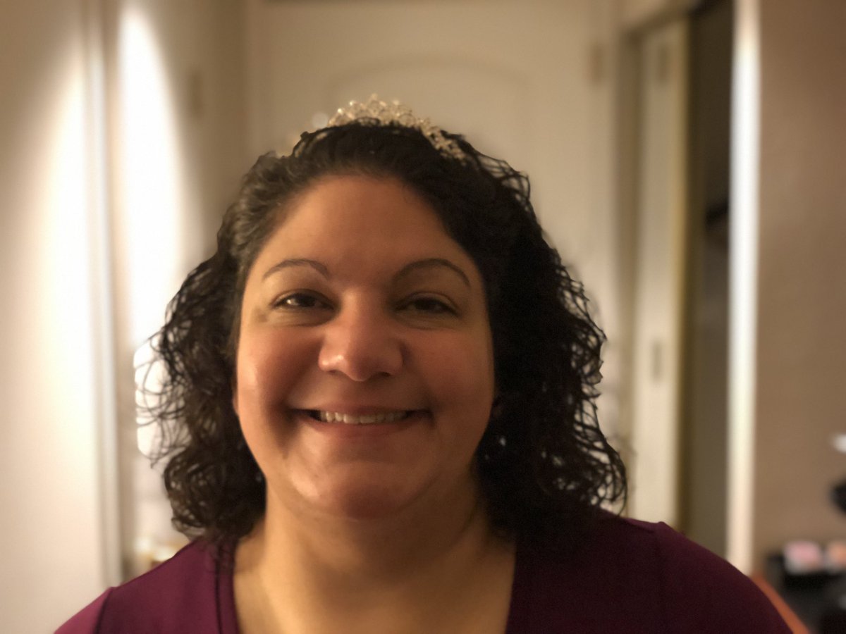SQLSpouse's tweet image. Bleary eyed &amp;amp; bushy headed!!! Being a princess is hard!! #SQLSatINDY #tiaralife