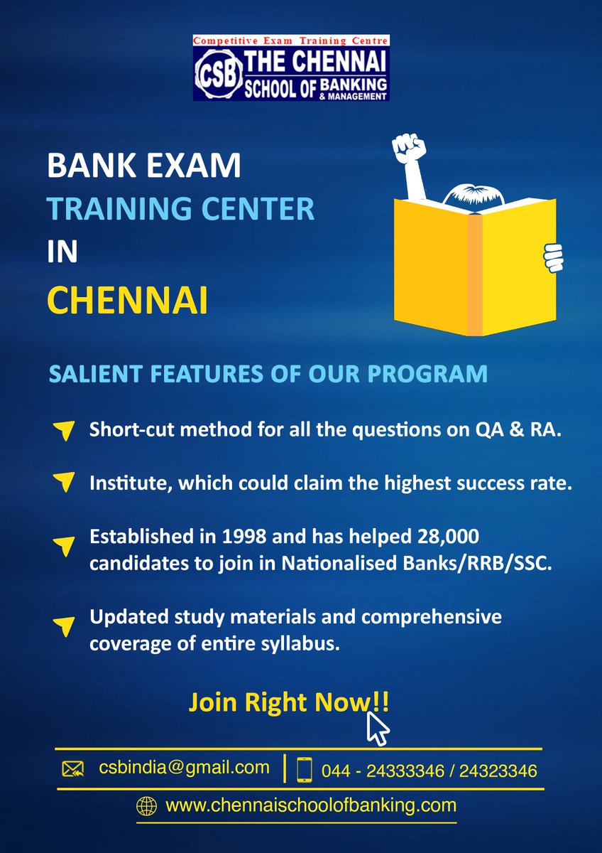 of_banking's tweet image. #ibpsmocktest #bankexamcoaching #sbimocktest #freemocktest #onlinemocktest #mocktestforbankexam
chennaischoolofbanking.com