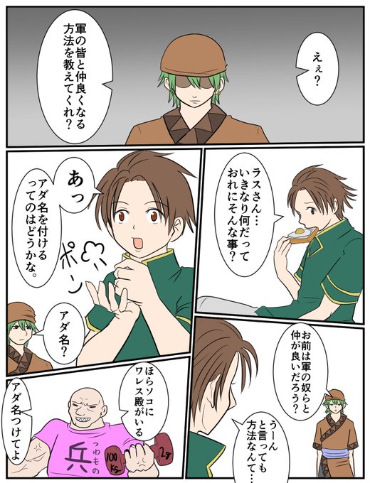 お題箱より「ラスとウィルが軍のみんなに変なあだ名を付けてまわっているところを漫画でお願いします!」 