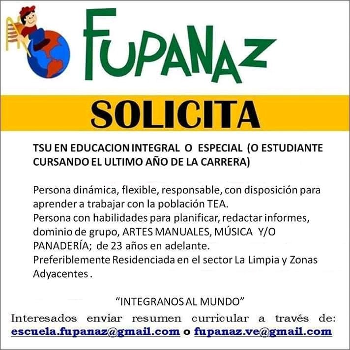 Envía tu currículum al correo fupanaz.ve@gmail #autismo #maracaibi #zulia