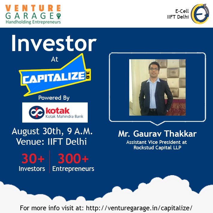 venturegarage's tweet photo. We welcome on board, Mr. Gaurav Thakkar from #Rockstudcapital as an investor #Capitalize3.0. Rockstud Capital invests 3-5Cr on an average and specializes in Pre-Series A.
Visit- https://t.co/cAsnbscyn0
#VentureGarage #WeLoveEntrepreneurs #KMB #Network
@KotakBankLtd https://t.co/YAluJmTTCn