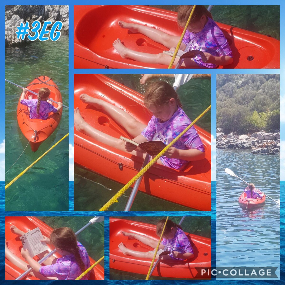 sarahtilley80's tweet photo. @StBernsPrimary #3EG #getcaughtreading DT taking a reading break, whilst Kayaking in the sea 🌊 📚 📖 #readingforpleasure https://t.co/Sxot0MyFsF