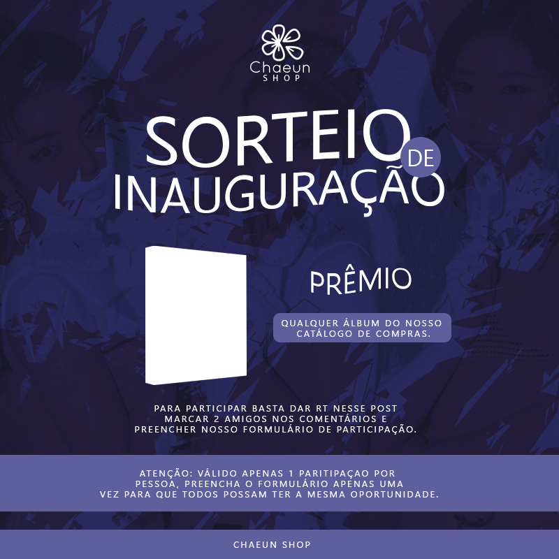 chaeunshop's tweet photo. [SORTEIO] INAUGURAÇÃO - @chaeunshop 

- Resultado dia: 25/08 ás 19:00 Esteja presente!
- Álbuns disponíveis: https://t.co/TJmrH1bKbr
- Regras no banner e no formulário.
- PREENCHA o formulário para VALIDAR a sua PARTICIPAÇÃO.
- Formulário: https://t.co/lRwyLdS0IB https://t.co/s33cKstRO2