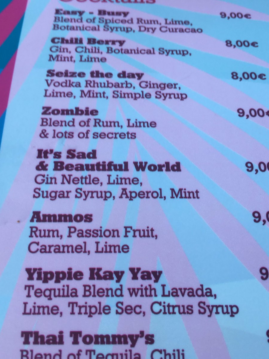 MrsLawr93368261's tweet photo. This cocktail is called It’s a sad & beautiful world - it is delicious - favourite bar - Beachbar Ammos Skala. #backtoBlighty #holidays #Skala https://t.co/YAEp1R1l5G