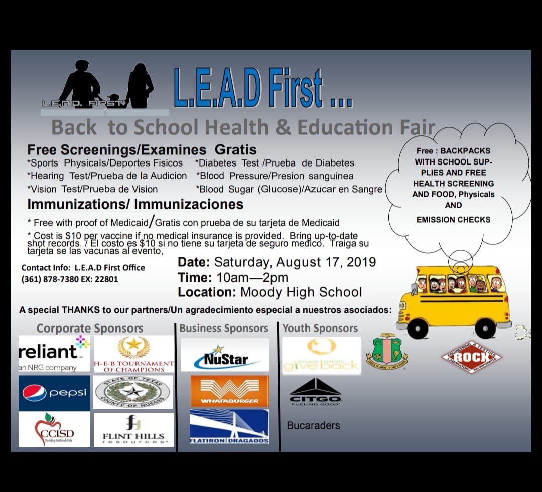DrSandraClement's tweet photo. Come over to Moody High School for the Lead First Back to School Health and Education Fair! #LeadFirst https://t.co/BLIq9V6U1g