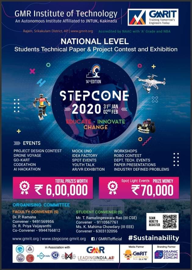 stepcone_2020's tweet photo. #Stepcone_2020 The most scintillating and the largest tech Fest of AP, STEPCONE_2020 is back again with the theme of Sustainability, loaded with events focusing on 21st century Skills. Join with us to sharpen your technical skills... https://t.co/Ye7tThr6ZN