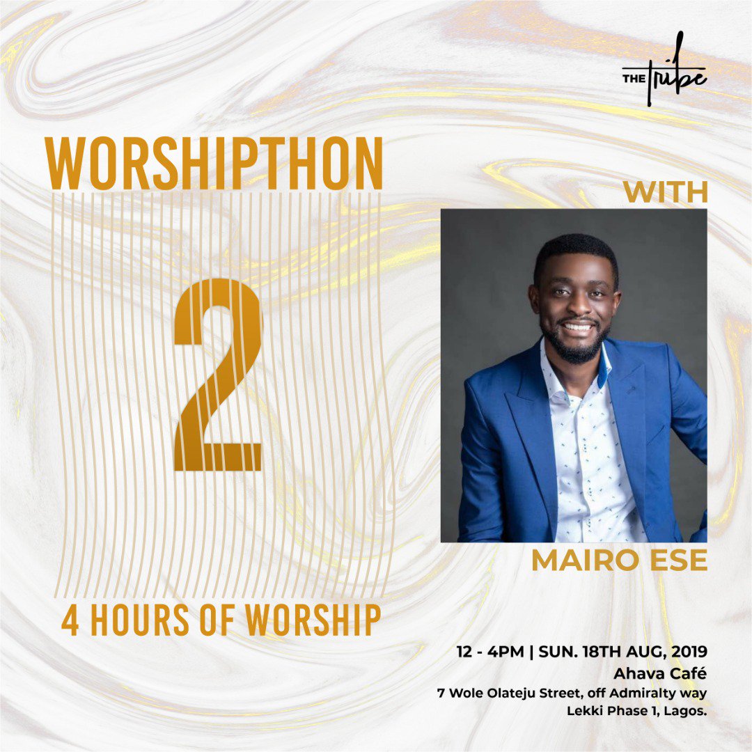 thetribenation_'s tweet photo. Don’t miss out on the second edition of Worshipthon featuring: @mairo_ese, @TribeMusicLive and @isebiama.

Tell your friends to tell their friends. 
Time: 12PM – 4:00 PM 
Venue: Ahava Café, 7 Wole Olateju Street, off Admiralty Way, Lekki Phase 1. https://t.co/Cn7iQ89AuJ