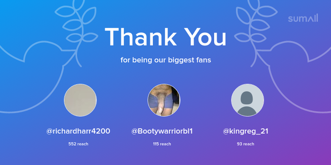Our biggest fans this week: richardharr4200, Bootywarriorbl1, kingreg_21. Thank you! via https://t.co/MQbZ2Va1B6