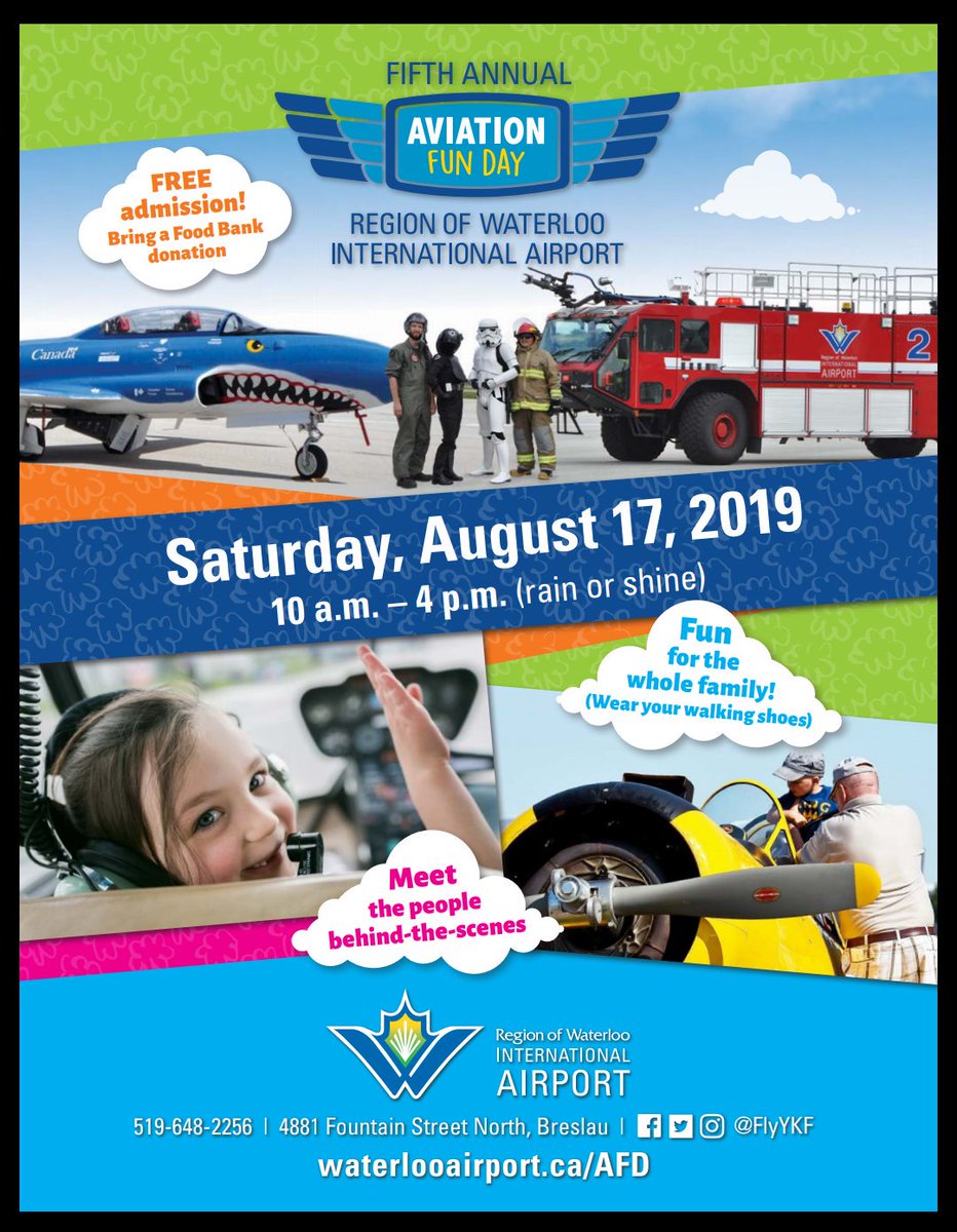 FlyYKF's tweet photo. Aviation Fun Day is here and we are on, rain or shine! There are so many reasons to visit, no matter the weather. Checkout the Cadet Youth Center, the @FlyWWFC, the Main Terminal Building, and Apron Four. Don't forget your food bank donation! #FeedWR #AFD2019 #FlyYKF https://t.co/W8sWq7UnIP