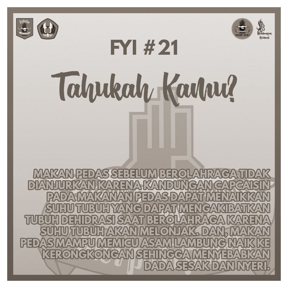 MP_unpad's tweet photo. [FYI #21]

Halo mas mba!
Tahu ngga sih apa akibat dari makan pedas?? 🤔

Yang belum tahu, cek infonya di atas yaaa 😊

#MembangunHarmoni
Merpati Putih Unpad 2019
Kabinet Harmoni

#KabinetHarmoni #MPUnpad #MerpatiPutih #SilatMP #PencakSilat #SilatIndonesia https://t.co/rtC7Var7j6