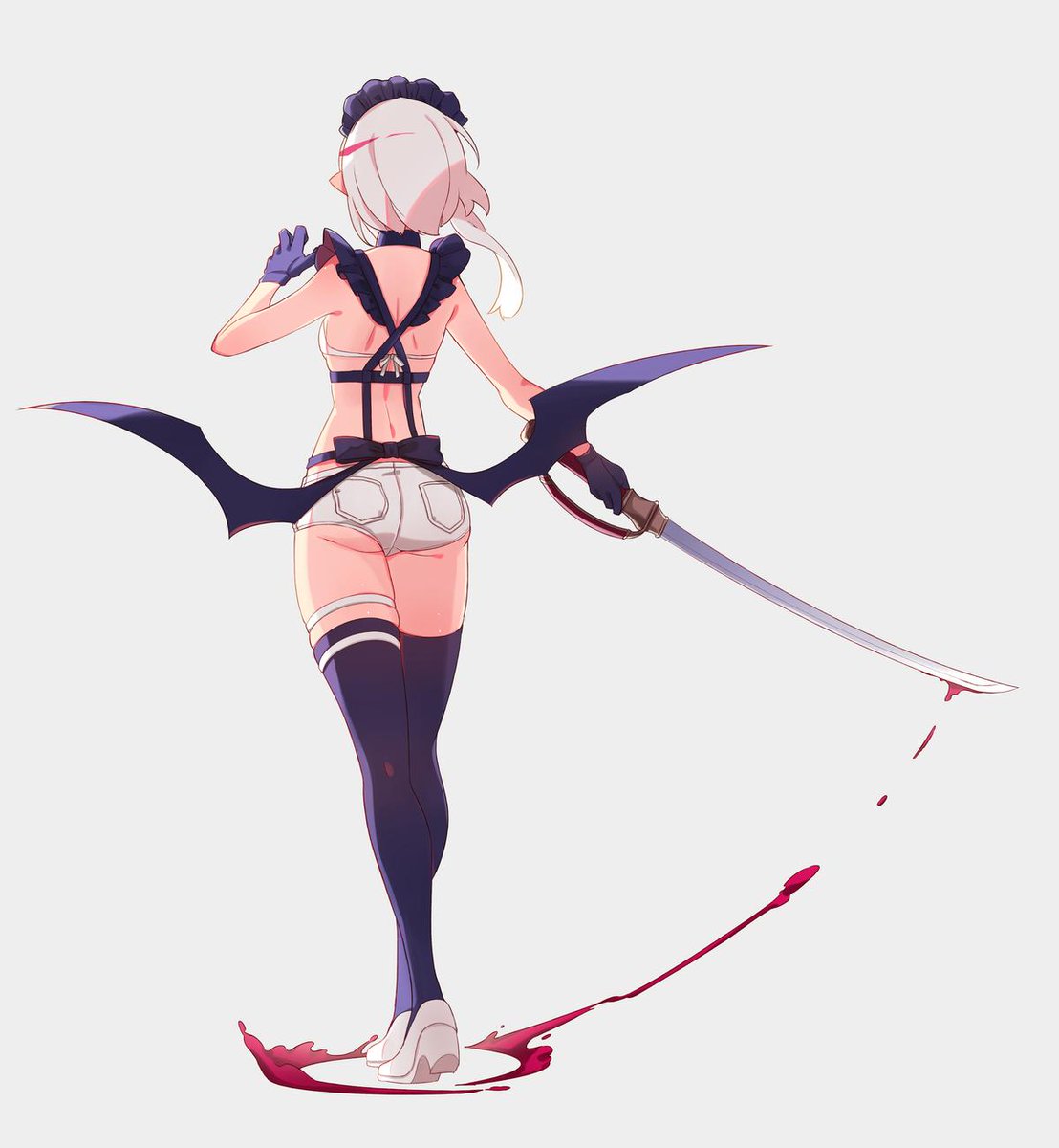「ベールさんの前回のメイド絵からのメイド水着絵描けた。まかないパフェmogmog(」|塩街のイラスト