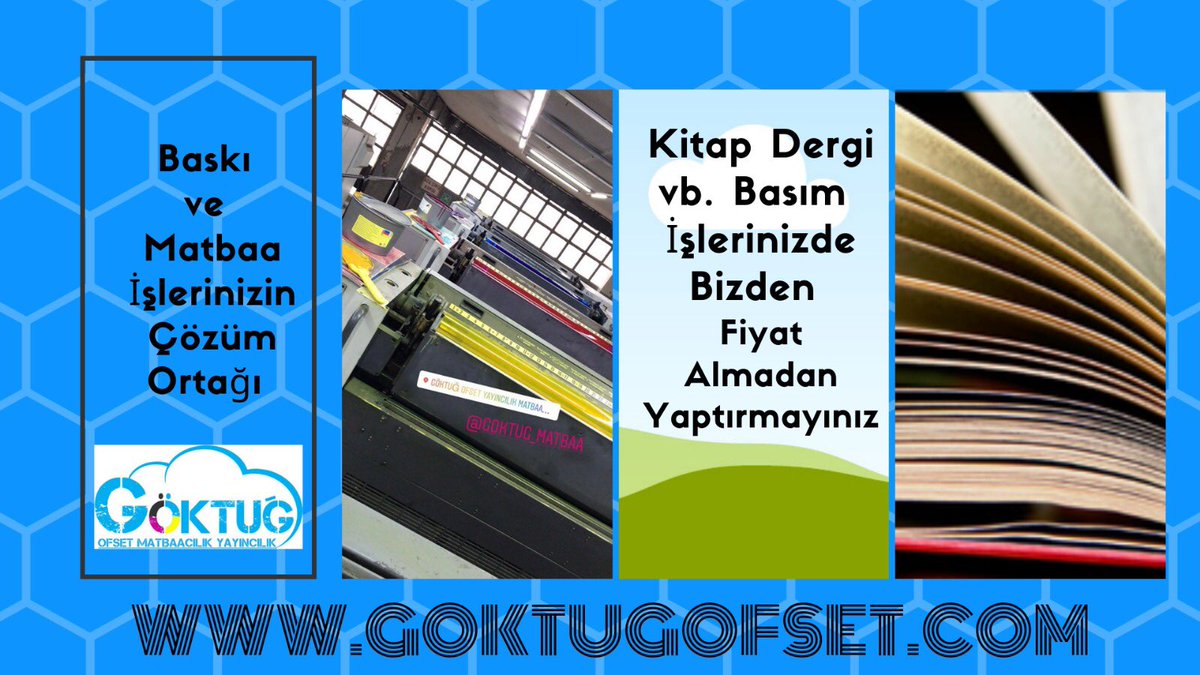Tüm baskı işleriniz de, 
#kitap
#dergi
#tez
#roman 
#hikaye
#şiir

 #kitapbaskı #kitapbasımı #kitapbastırmak #kitapbasmak #kitaplar #göktuğofsetmatbaacılık