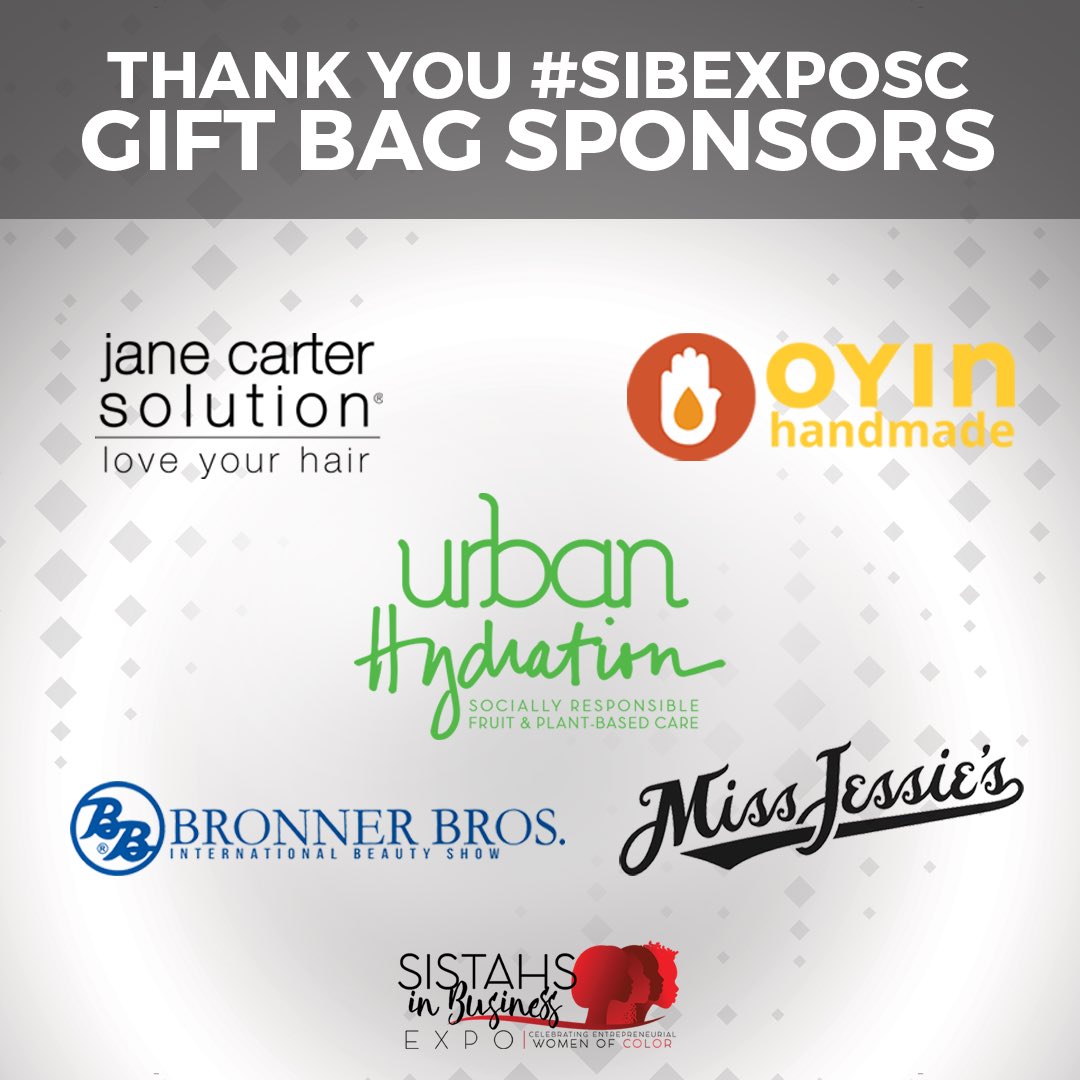 SIBEXPO's tweet photo. #SouthCarolina #SistahFriends Did you enjoy the goodies in our #SIBEXPOSC swag bags?
Special Thank You to our #SC Bag sponsors, we appreciate you!
@BronnerBros @Miss_Jessies @urbanhydration @oyinhandmade &amp; @janecartersolution! #blackbusiness #naturalhair #sibexpo #buyblack #atl https://t.co/jR9zJpo1U5