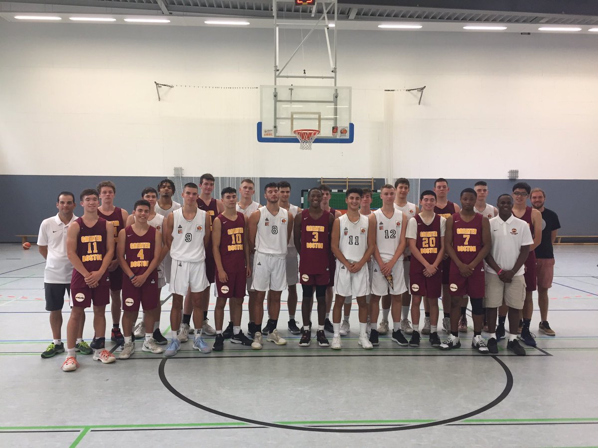 GreaterBostonAS's tweet photo. The basketball portion of the trip gets off to a good start with a gritty victory, 62-56, over our friends and hosts from AB Baskets in Berlin. @NNHSTigers guard Tom Andreae (‘20) and @StSebsNeedham guard Lyndel Erold (‘21) led the way in the win. #gutespiel https://t.co/j0YhQ3Otej