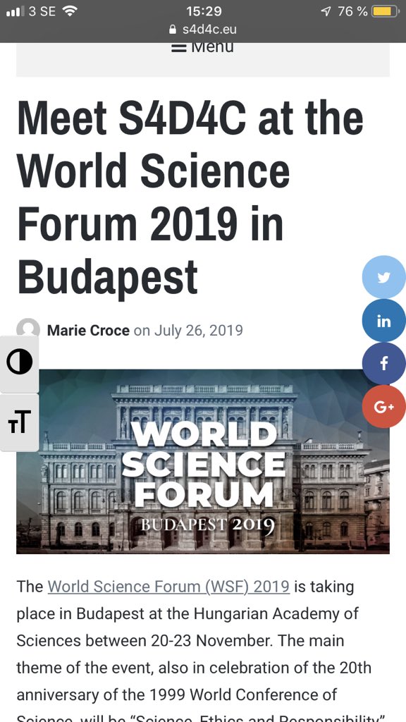 <a href="/zsi_fe/">ZSI Research Policy</a> coordinated project @s4d4c is going to be at the #WorldScienceForum in #Budapest! Let us know if you want to meet us and join the discussions on science diplomacy #scidip!