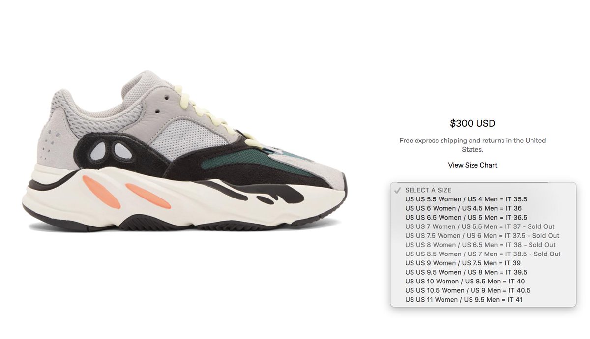 yeezy wave runner size chart
