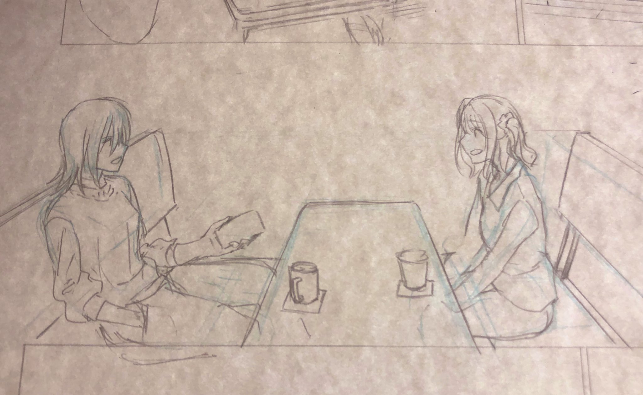 あかね 机とテーブル 向かい合わせに2人座るの構図で大渋滞するのになんで毎回お話の作画に取り入れてんのオレ あかね 机とテーブル 向かい合わせに2人座るの構図で大渋滞するのになんで毎回お話の作画に取り入れてんのオレ
