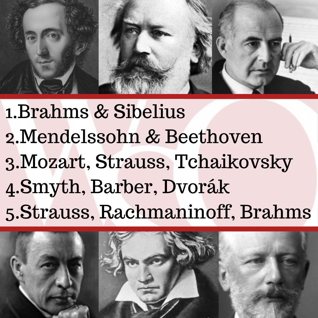 WMBGSymphony's tweet photo. We are exhibiting a variety of great composers throughout the season, take a look!
Which pair of composers are you excited to hear live?
.
#williamsburgsymphony #classicalmusic #composer #composers #beethoven #brahms #wso #symphonyorchestra #mozart #tchaikovsky #strauss #dvorak https://t.co/YfdOE1fiIu