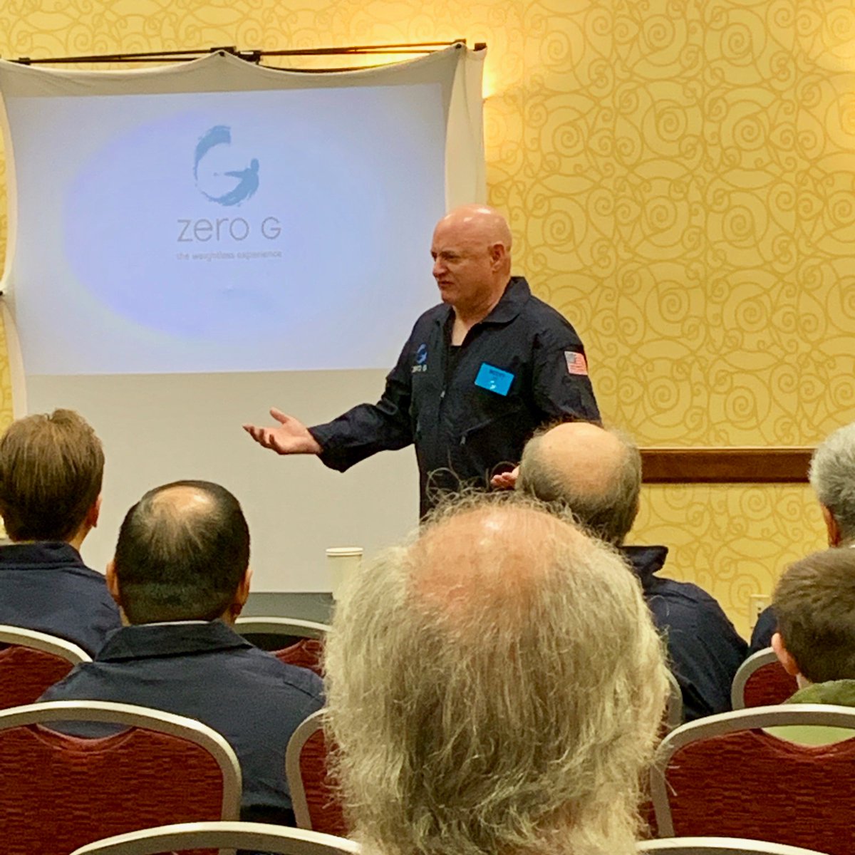 GoZeroG's tweet photo. Check out @StationCDRKelly speaking to our flight group out of #Houston, #TX today. In just a few moments weβll be floating alongside a pro! #zerogexperience #zerogravity https://t.co/bX85fkJoLS