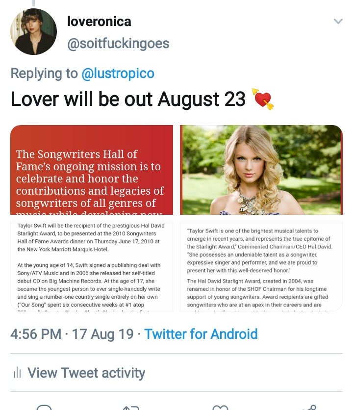 soitfuckingoes's tweet photo. if you're trying to drag Taylor Swift by saying that she can't write songs I suggest you to take several seats and don't get pressed when people give you receipts because you started it https://t.co/0cHae310PC