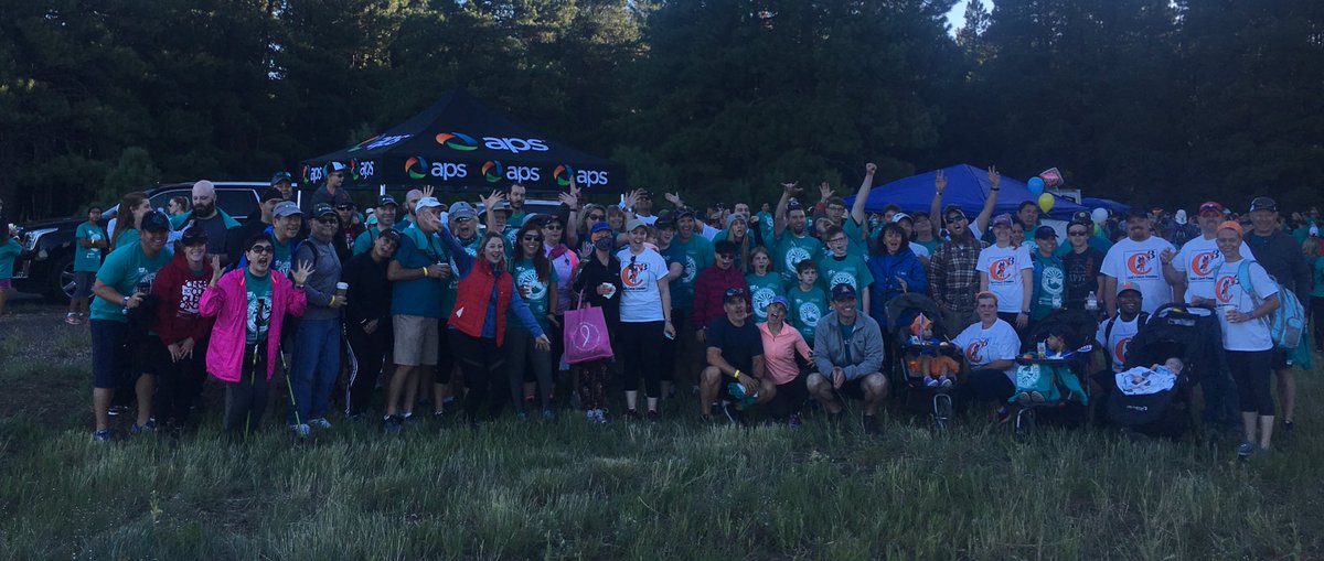 APS_Janet's tweet photo. What a beautiful morning in Flagstaff at @AZSnowbowl as nearly 150 @apsFYI employees gather for the annual @americancancer #ClimbToConquerCancer. It’s extra special today because of an APS colleague who just got back to Flag after finishing her cancer treatment! https://t.co/9nJpMQ0JVZ