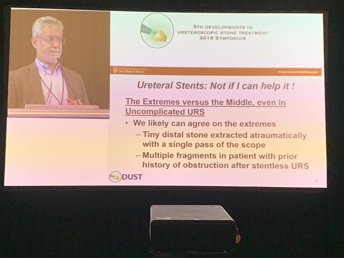 thomaschi8's tweet photo. @JodiAntonelli vs @JStuartWolf debating whether you need a stent always after URS at #DUST19 @dustcme. A nice commentary- we can agree when a stent NEEDS to be placed. What to do with the uncomplicated case? Depends on your weight of risks vs benefits... https://t.co/OjZql1RF6n