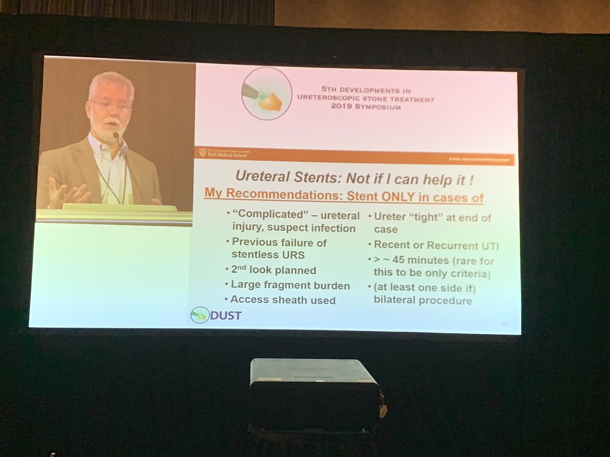 thomaschi8's tweet photo. @JodiAntonelli vs @JStuartWolf debating whether you need a stent always after URS at #DUST19 @dustcme. A nice commentary- we can agree when a stent NEEDS to be placed. What to do with the uncomplicated case? Depends on your weight of risks vs benefits... https://t.co/OjZql1RF6n