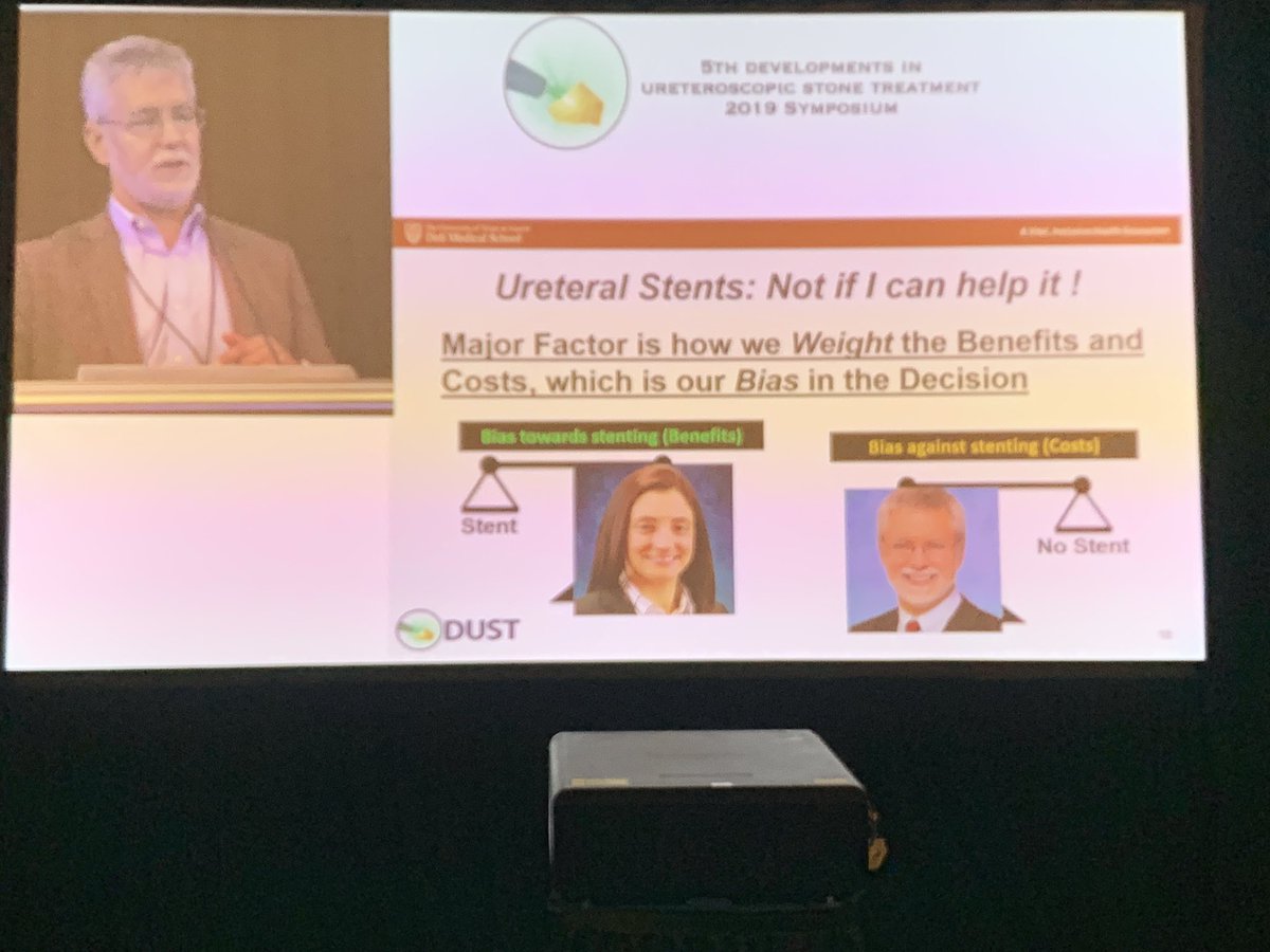 thomaschi8's tweet photo. @JodiAntonelli vs @JStuartWolf debating whether you need a stent always after URS at #DUST19 @dustcme. A nice commentary- we can agree when a stent NEEDS to be placed. What to do with the uncomplicated case? Depends on your weight of risks vs benefits... https://t.co/OjZql1RF6n