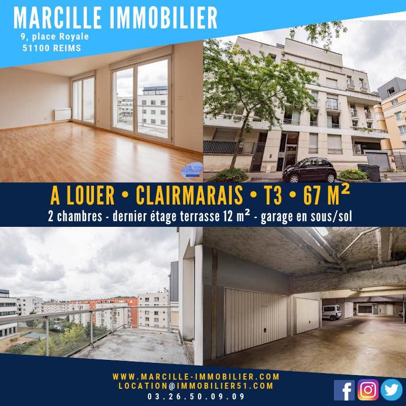 marcille51's tweet photo. #ALOUER #T3 67 m² #quartier #clairmarais  2 mn à de la #gare centre et #TGV, proche hyper #centre, 2 chambres #terrasse 12 m² #garage sous/sol. Loyer 786 Euros 
#location #louer #louez #marcille #immobilier 
retrouvez nos offres #ventes et #locations sur 
https://t.co/PxKrZLD21M https://t.co/rcnw5zPp1n