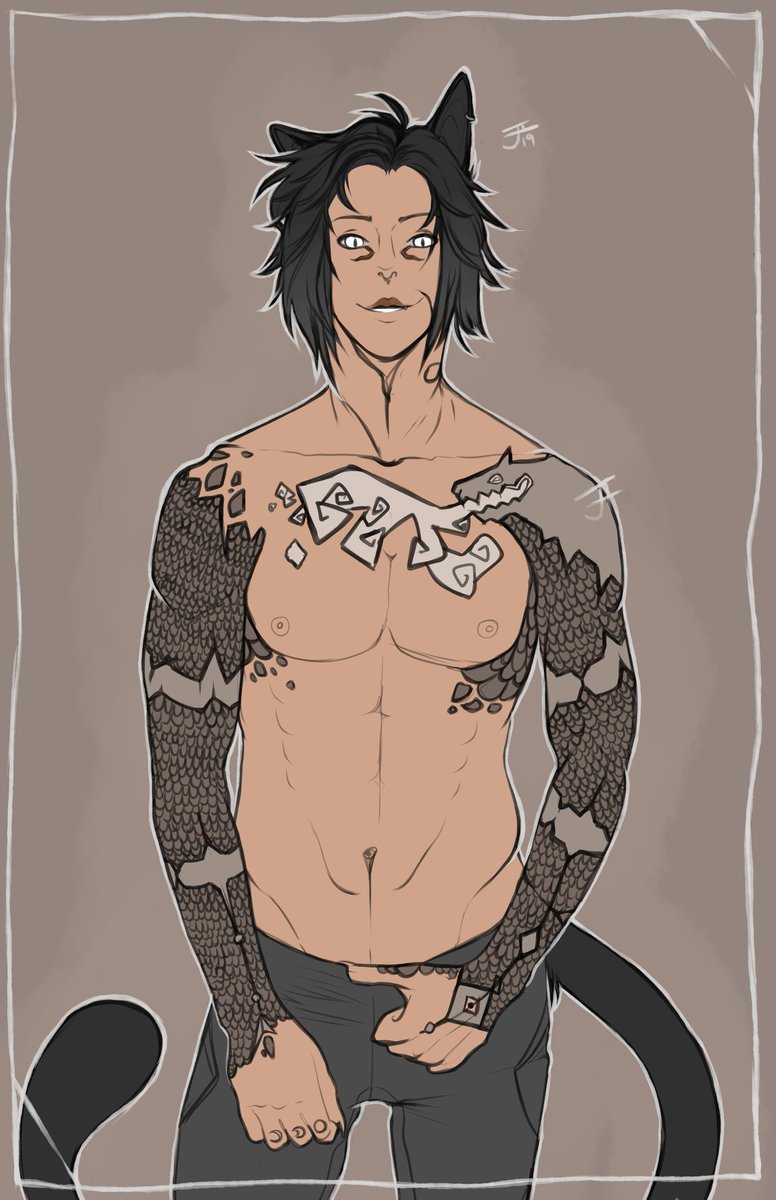 EstanielJay's tweet photo. Miqo'te Seeker of the Sun, my catte boi and a reference to his tattoos.

Final Fantasy XIV has been an amazing game thus far, and I can safely say it's a refreshing change.

Art is by me, race/Miqo'te belongs to Square Enix/FF. 

#estanielseasel #FFXIV https://t.co/zAoYPkNxsO