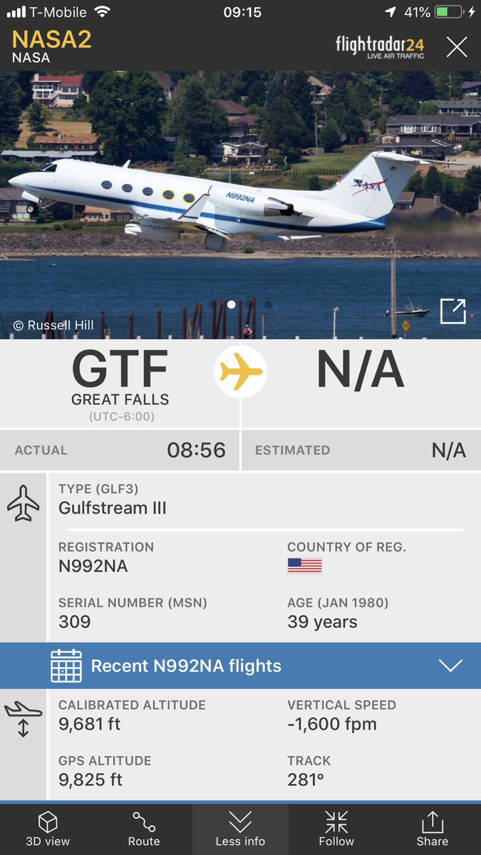 SLCScanner's tweet photo. #NASA2 Took off from #GTF Declared #Emergency after takeoff #Squawk7700 Aircraft: Gulfstream G-III
Reg: N992NA photos
Serial #: 309
Airline: United States - National Aeronautics and Space Administration https://t.co/ahtE1KzylO