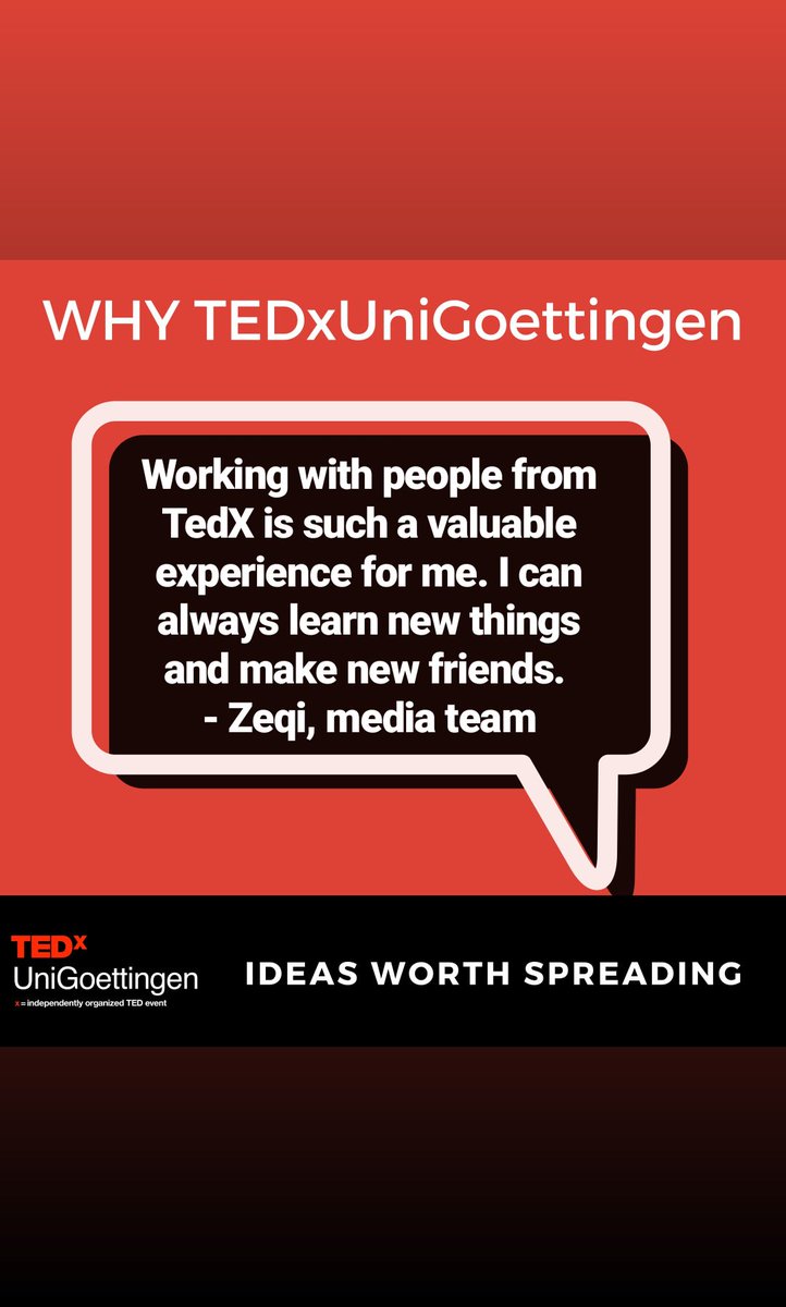 tedxunigoe's tweet photo. Another Reason why you should join #Tedxunigoettingen 😊 If you want to be one of the #speakers for the upcoming #Tedxevent or get involved in our work or have questions, simply message us on #Facebook!❌#Tedtalk #TEDx #göttingen #Campus #whytedx #meettheteam #ideasworthspreading https://t.co/osc8Vl7Yp4