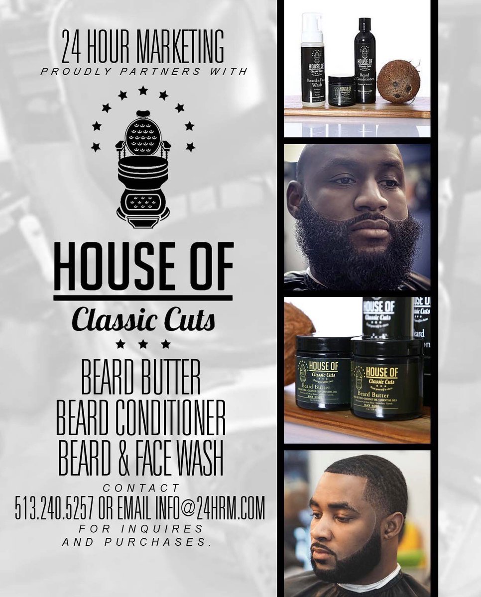 24HRMarketing's tweet photo. We’re proud to announce that we have officially partnered with @house_of_classic_cuts to bring you products which include: beard butter, conditioner and facial wash to ensure you maintain a healthy beard and face clean of dirt and oil. For inquiries and purchases contact us today https://t.co/Zs9GGKPo0G