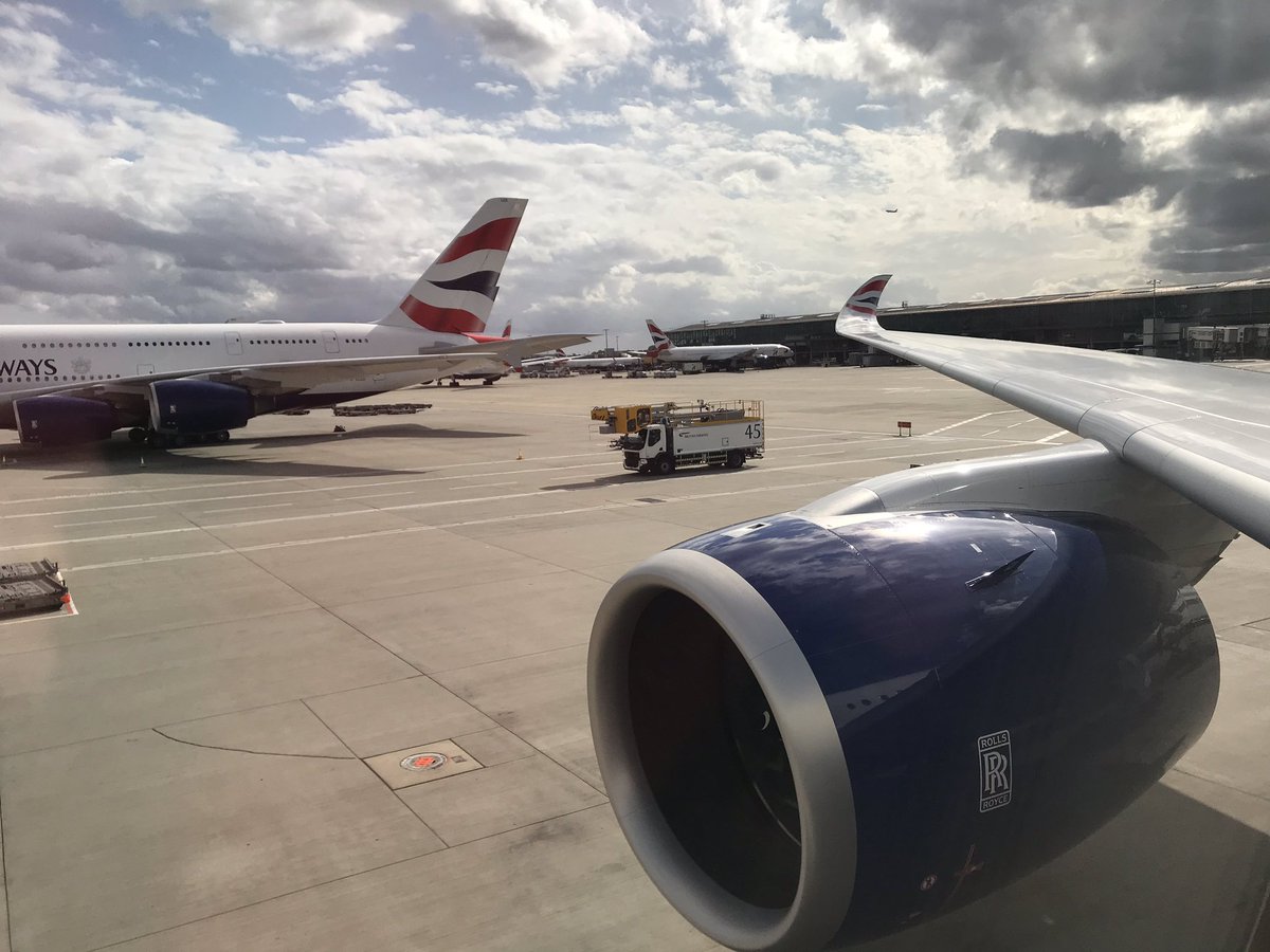 pilot_george_'s tweet photo. Third time on the @British_Airways #A35K this afternoon. At @HeathrowAirport ready for #BA464 to Madrid. #BA100 #avgeek #aviation #A350 https://t.co/2XFuhZ7QNR