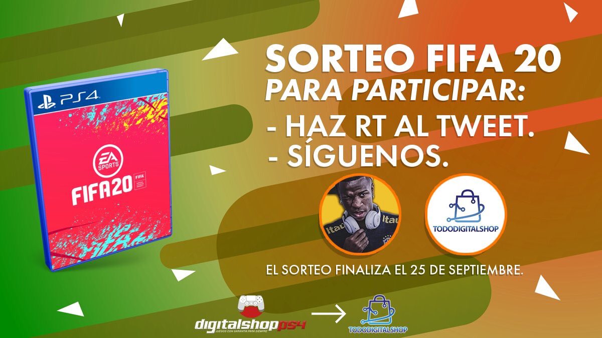 langostin0perez's tweet photo. ⚽️🎮 SORTEO FIFA 20 PARA PS4

🔸 Requisitos para participar:

1️⃣ Síguenos a @TodoDigitalShop y a mí
2️⃣ Da RT a este tuit

🍀 El sorteo acaba el 25 de septiembre. ¡Suerte! https://t.co/XWKy9LgPi1
