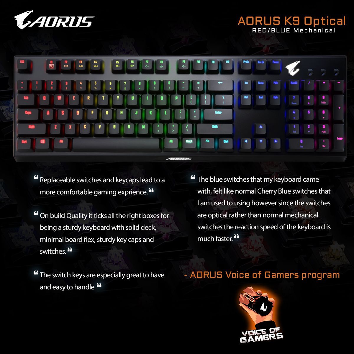 AorusOfficial's tweet photo. our AORUS K9 Optical Keyboard was highly praised by our AORUS Voice of Gamers βοΈ
π π π Available now!
.
π π https://t.co/xDhUZKhp7i
.
.
.
#aorus #aorusgaming #gamingkeyboard #opticalkeyboard #gamingpc #pcgaming https://t.co/qIAXVxH1cv