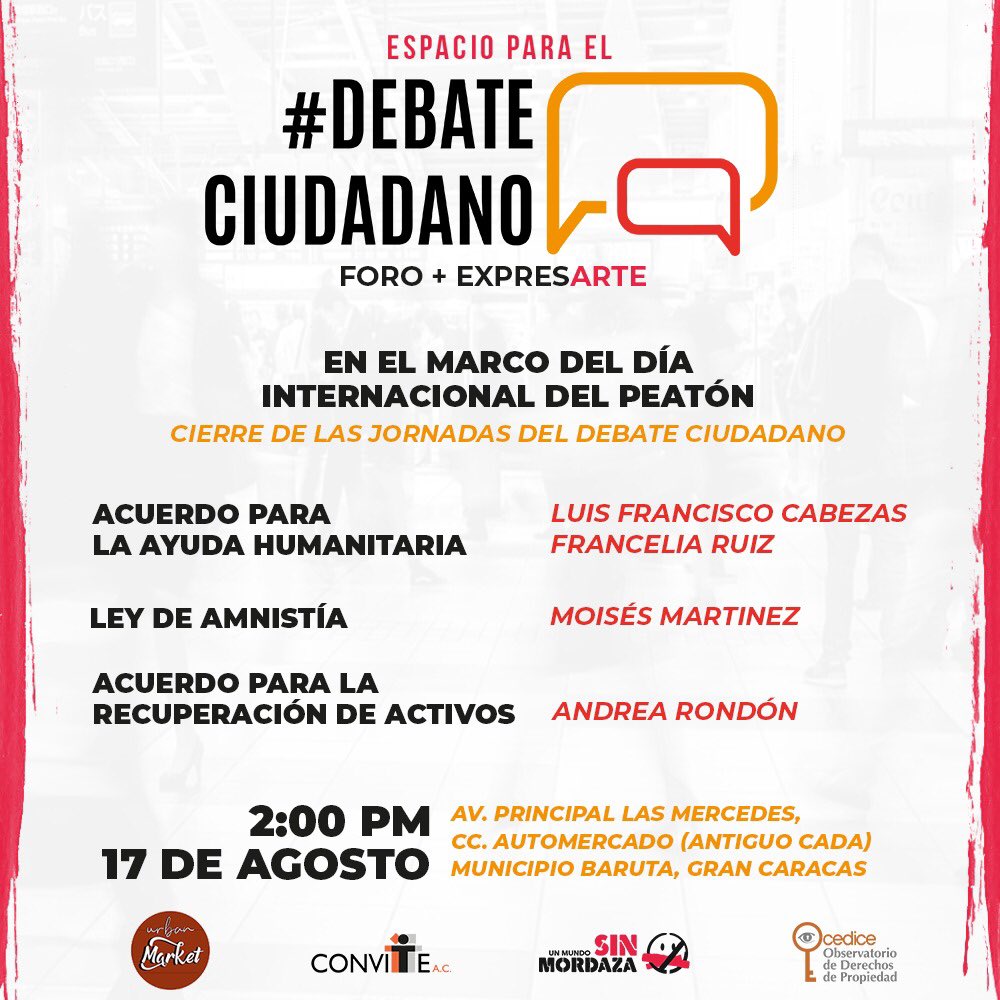CEDICE's tweet photo. Hoy estaremos en este #DebateCiudadano acompáñennos y lego a caminar #DiadelPeaton #Caracasprovoca #CiudadLibre https://t.co/oabckjzOxp