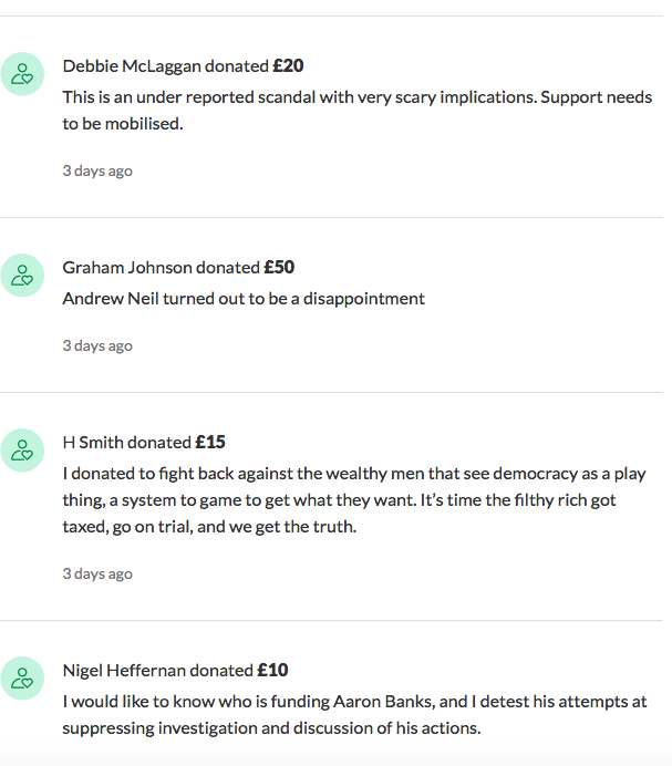 carolecadwalla's tweet photo. "Aaron Banks is such a colossal ballbag"  "Enough is enough" &amp; 10,318 other reasons why people have donated to the crowdfunder...now at a staggering £276k. THANK YOU. Genuinely moved &amp; gobsmacked. And very much hoping Banks reads the comments...

https://t.co/CeGowtGliZ https://t.co/y66NEqzl9W